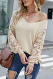 Casual Solid Hollowed Out Patchwork V Neck Sweaters