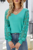 Casual Solid Hollowed Out Patchwork V Neck Sweaters