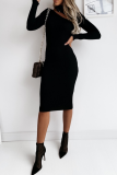 Fashion Elegant Solid Hollowed Out Patchwork Half A Turtleneck Pencil Skirt Dresses