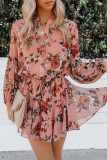 Fashion Casual Print Patchwork Turndown Collar Long Sleeve Dresses