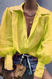 Fashion Street Solid Patchwork Turndown Collar Tops