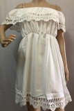 Casual Solid Patchwork Off the Shoulder Cake Skirt Dresses