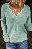 Casual Solid Hollowed Out Solid Color V Neck Tops