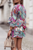 Casual Print Flounce V Neck Cake Skirt Dresses