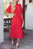 Casual Print Patchwork V Neck Cake Skirt Dresses