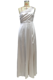 Fashion Elegant Solid Slit Oblique Collar Evening Dress Dresses