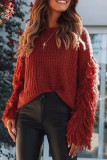 Casual Solid Tassel O Neck Tops