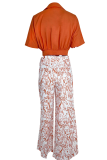 Casual Print Patchwork V Neck Half Sleeve Two Pieces