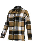 Casual Plaid Patchwork Buckle Turndown Collar Tops