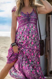 Fashion Vacation Print Patchwork V Neck A Line Dresses