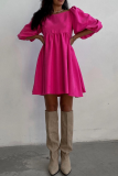 Casual Solid Patchwork Square Collar Cake Skirt Dresses