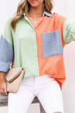 Casual Solid Patchwork Turndown Collar Tops