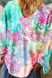 Casual Print Patchwork V Neck T-Shirts