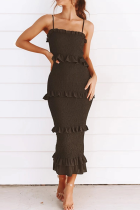 Fashion Solid Patchwork Flounce Spaghetti Strap Straight Dresses