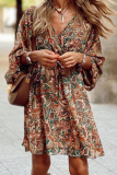 Casual Print Patchwork V Neck Waist Skirt Dresses