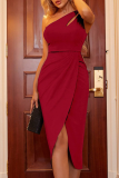 Sexy Solid Patchwork One Shoulder Pencil Skirt Dresses