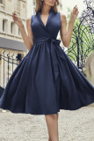 Fashion Sexy Solid Frenulum V Neck A Line Dresses