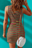 Fashion Striped Hollowed Out O Neck Pencil Skirt Dresses