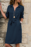 Casual Solid Patchwork Turndown Collar Shirt Dress Dresses