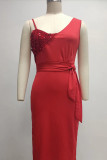 Fashion Sexy Solid Sequined With Belt V Neck One Step Skirt Dresses