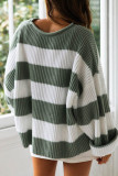 Fashion Sweet Striped Contrast O Neck Tops