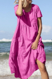 Casual Solid Patchwork O Neck Straight Dresses