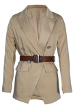 Street Solid Patchwork Turndown Collar Outerwear