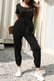 Fashion Casual Solid Patchwork O Neck Straight Jumpsuits