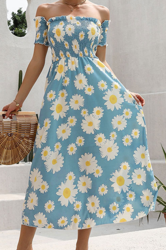 Elegant Floral Fold Stringy Selvedge Off the Shoulder A Line Dresses