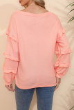 Casual Solid Patchwork Stringy Selvedge V Neck Tops