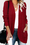 Casual Solid Patchwork Pocket V Neck Tops Sweater