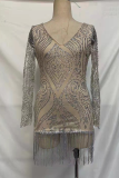Fashion Elegant Tassel Sequined V Neck Evening Dress Dresses