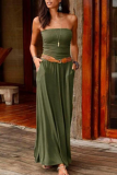 Casual Solid Patchwork Strapless Waist Skirt Dresses
