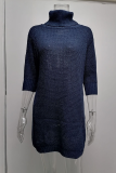 Casual Solid Slit Turtleneck Tops