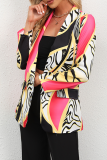Elegant Print Patchwork Buttons Turndown Collar Outerwear
