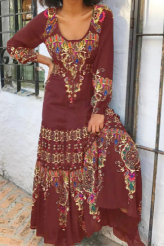 Casual Print Printing O Neck Printed Dress Dresses