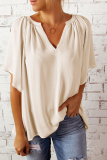 Casual Solid Patchwork V Neck T-Shirts