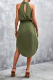 Casual Solid Patchwork Halter Waist Skirt Dresses