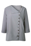 Elegant Solid Patchwork Buckle Oblique Collar Tops