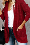 Casual Solid Patchwork Pocket V Neck Tops Sweater