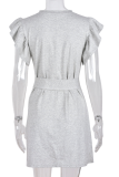 Casual Solid Flounce O Neck Waist Skirt Dresses