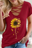 Fashion Casual Print Patchwork V Neck T-Shirts