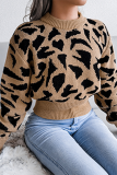 Casual Print Patchwork Contrast O Neck Tops