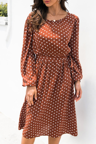 Fashion Casual Polka Dot Patchwork O Neck A Line Dresses