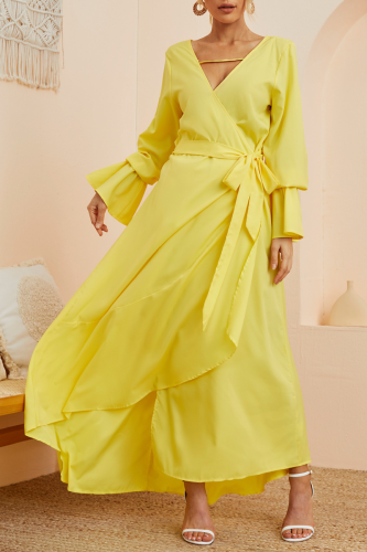 Casual Elegant Solid Patchwork Frenulum V Neck A Line Dresses