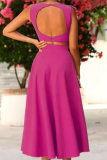 Sexy Solid Backless Flounce O Neck Sleeveless Two Pieces