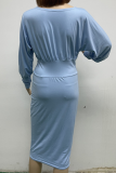 Fashion Casual Solid Patchwork Fold O Neck Waist Skirt Dresses
