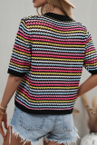 Fashion Striped Patchwork Half A Turtleneck Tops