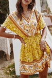 Bohemian Print Tassel Patchwork V Neck A Line Dresses