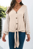 Fashion Elegant Solid Patchwork V Neck Tops